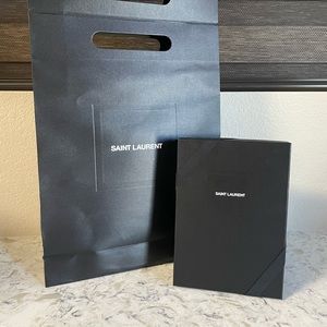 YSL black leather monogram chain strap crossbody wallet bag.